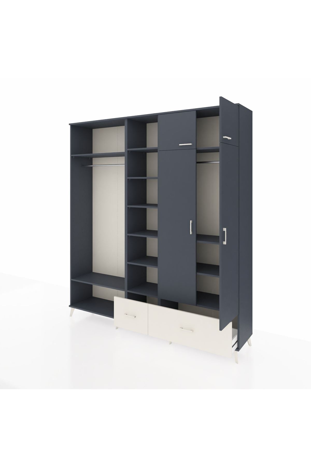 Hyperion Dolap 12 Raflı 2 Çekmeceli 2 Askılı 220x44x243 Antrasit-Antrasit/Aytaşı