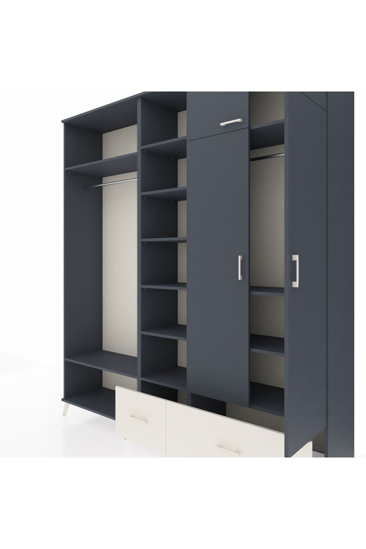 Hyperion Dolap 12 Raflı 2 Çekmeceli 2 Askılı 220x44x243 Antrasit-Antrasit/Aytaşı