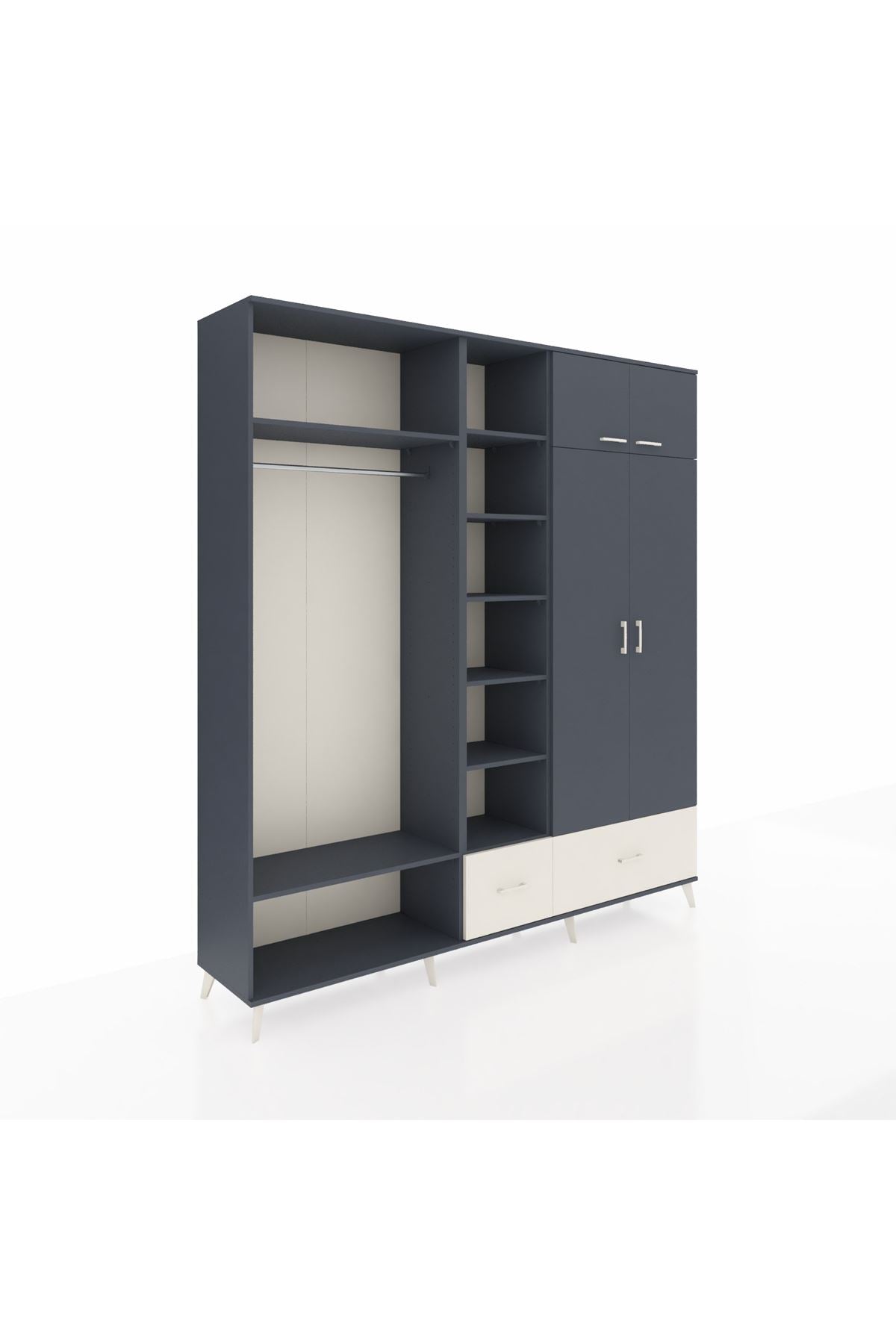 Hyperion Dolap 12 Raflı 2 Çekmeceli 2 Askılı 220x44x243 Antrasit-Antrasit/Aytaşı