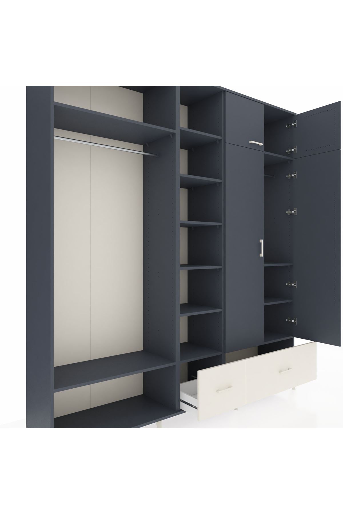 Hyperion Dolap 12 Raflı 2 Çekmeceli 2 Askılı 220x44x243 Antrasit-Antrasit/Aytaşı