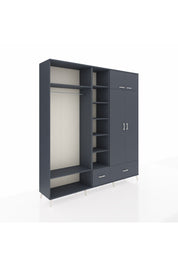 Hyperion Gardrop 12 Raflı 2 Çekmeceli 2 Askılı 220x44x243 Antrasit-Antrasit/Antrasit