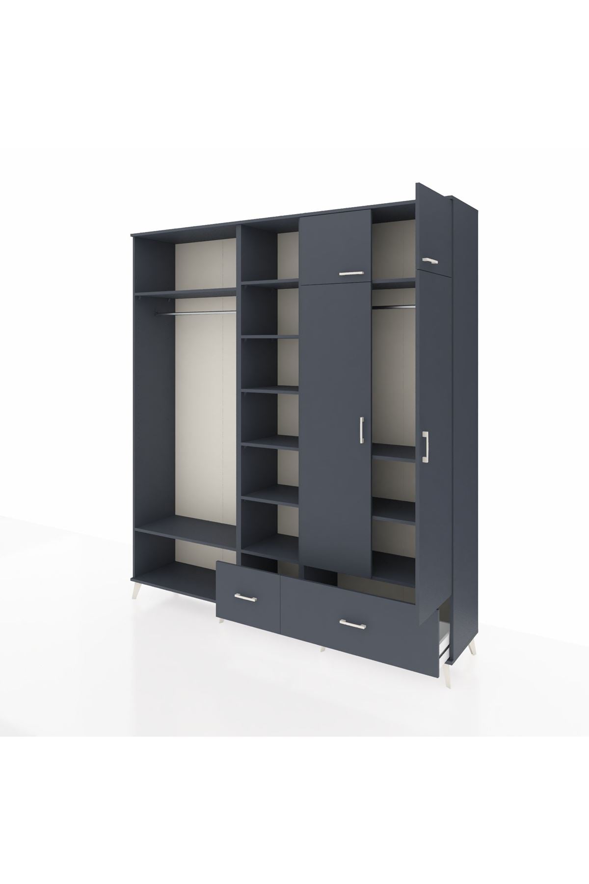 Hyperion Gardrop 12 Raflı 2 Çekmeceli 2 Askılı 220x44x243 Antrasit-Antrasit/Antrasit