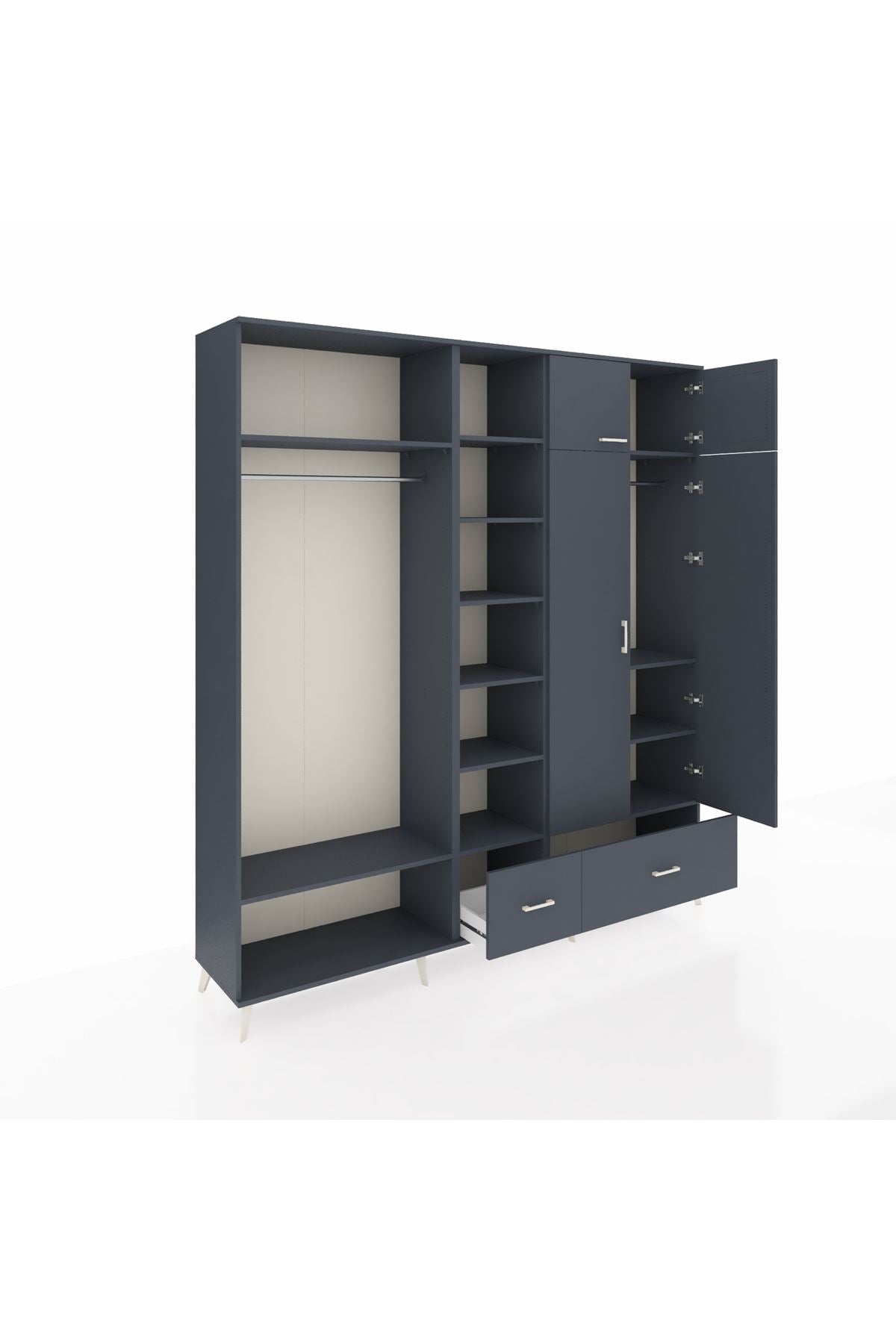 Hyperion Gardrop 12 Raflı 2 Çekmeceli 2 Askılı 220x44x243 Antrasit-Antrasit/Antrasit