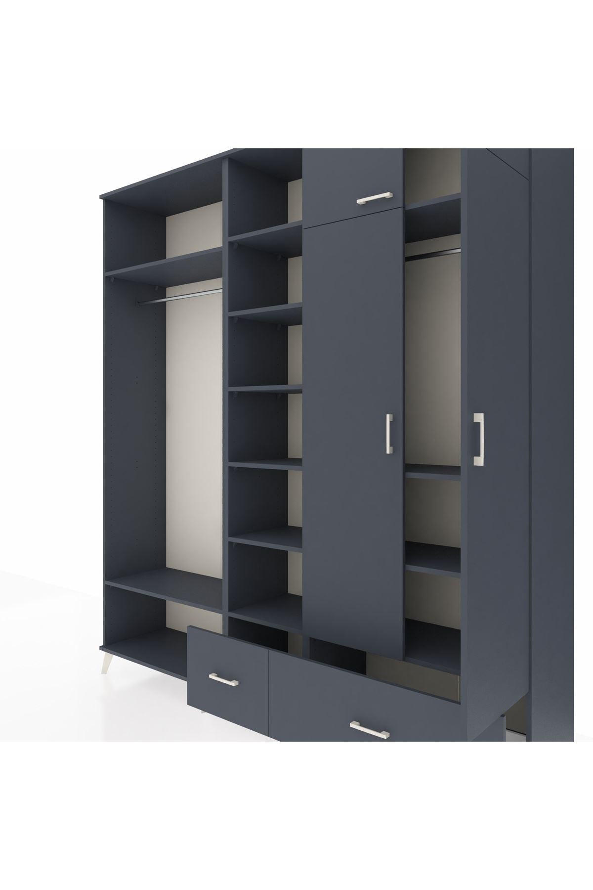 Hyperion Gardrop 12 Raflı 2 Çekmeceli 2 Askılı 220x44x243 Antrasit-Antrasit/Antrasit