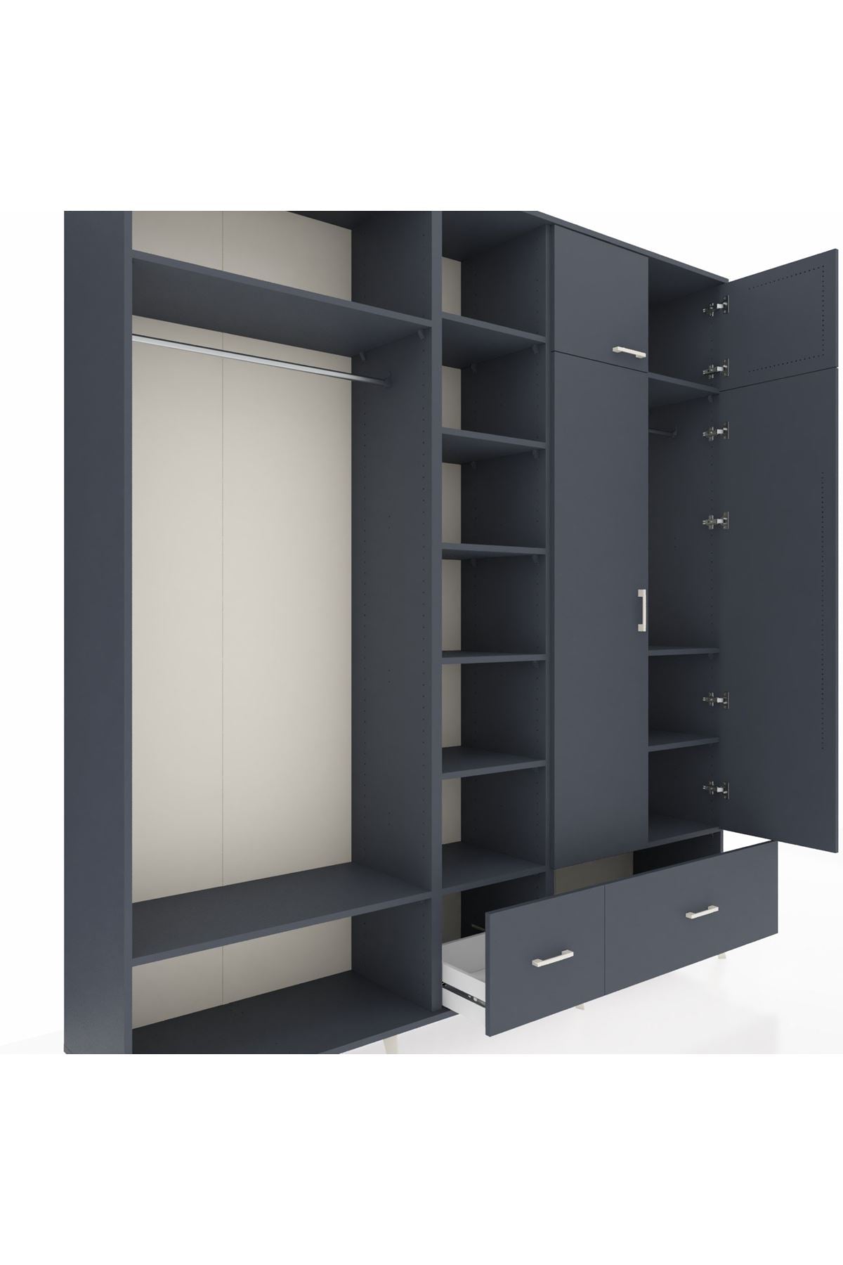 Hyperion Gardrop 12 Raflı 2 Çekmeceli 2 Askılı 220x44x243 Antrasit-Antrasit/Antrasit