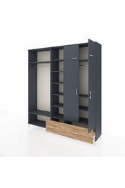 Hyperion Dolap 12 Raflı 2 Çekmeceli 2 Askılı 220x44x243 Antrasit-Antrasit/Çam