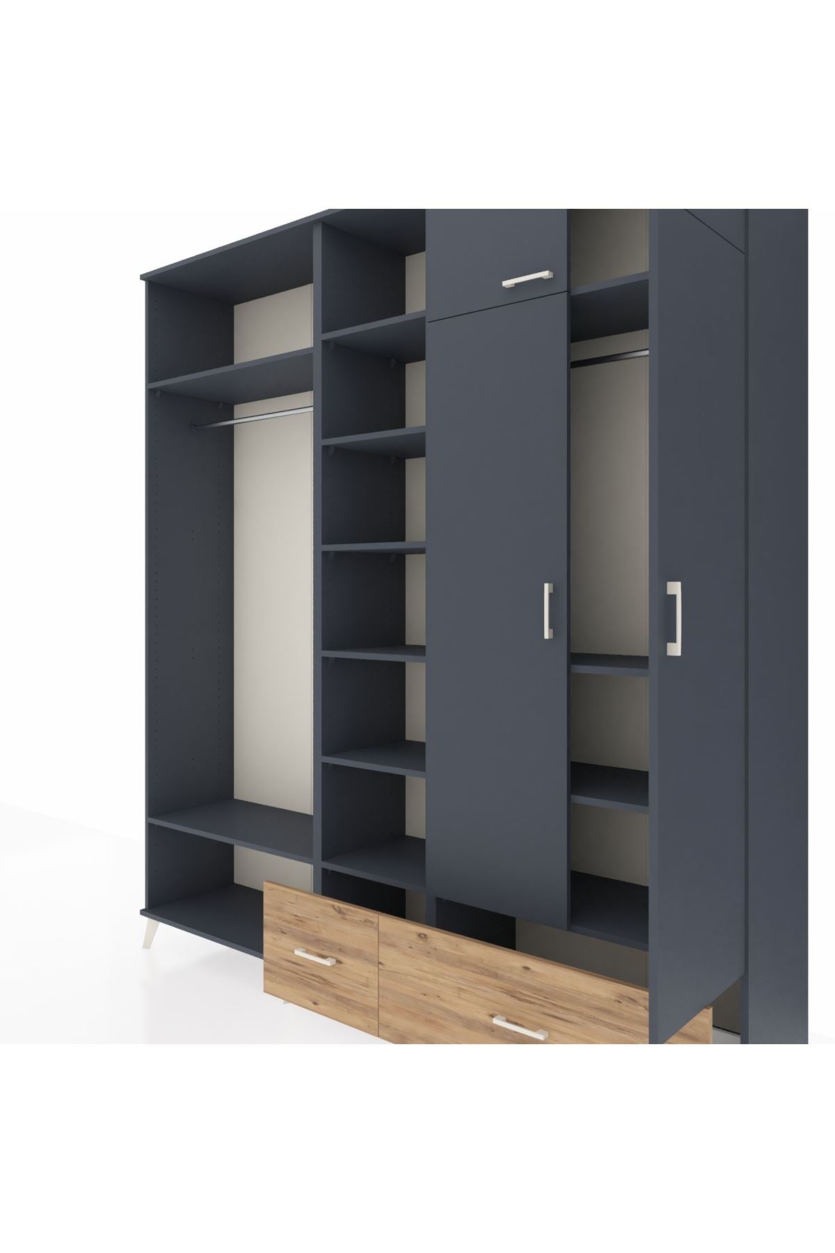 Hyperion Dolap 12 Raflı 2 Çekmeceli 2 Askılı 220x44x243 Antrasit-Antrasit/Çam