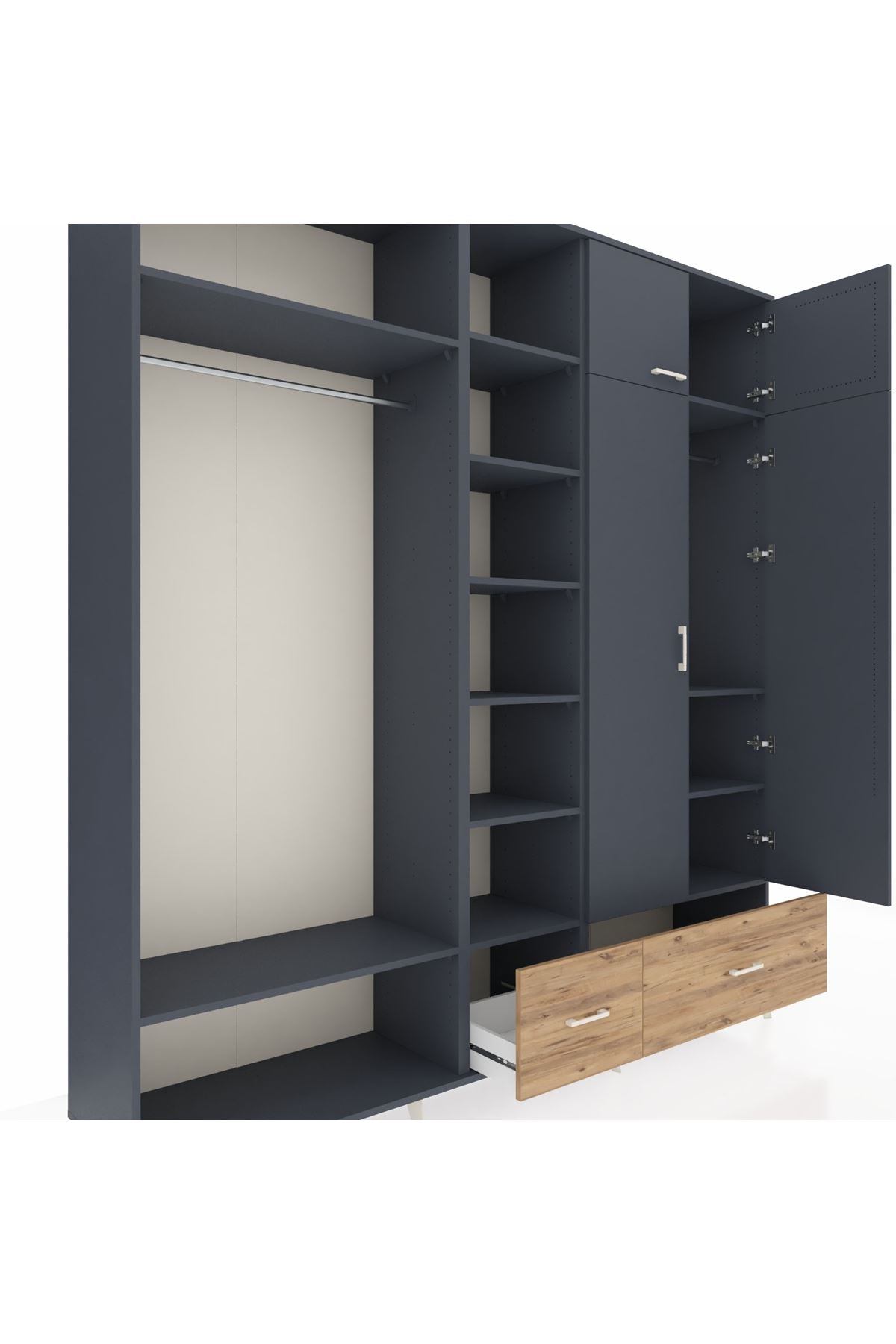 Hyperion Dolap 12 Raflı 2 Çekmeceli 2 Askılı 220x44x243 Antrasit-Antrasit/Çam