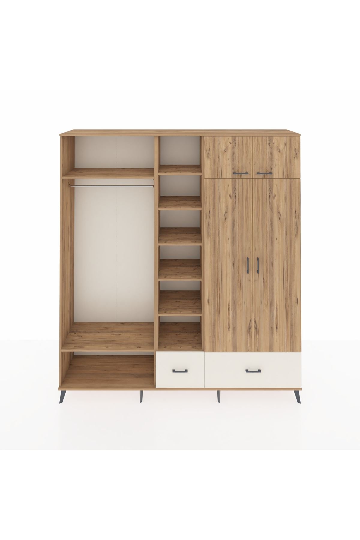 Hyperion Dolap 12 Raflı 2 Çekmeceli 2 Askılı 220x44x243 Çam-Çam/Aytaşı