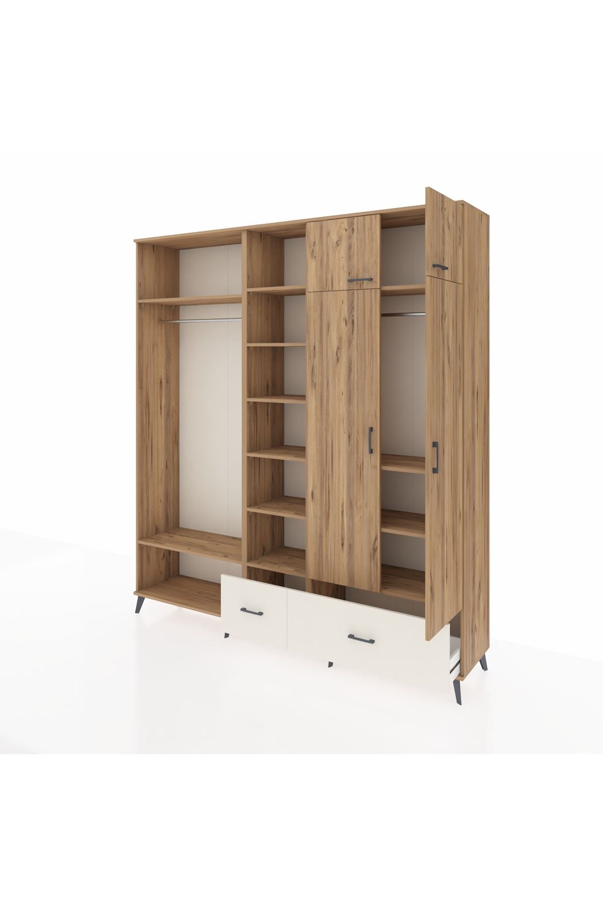 Hyperion Dolap 12 Raflı 2 Çekmeceli 2 Askılı 220x44x243 Çam-Çam/Aytaşı