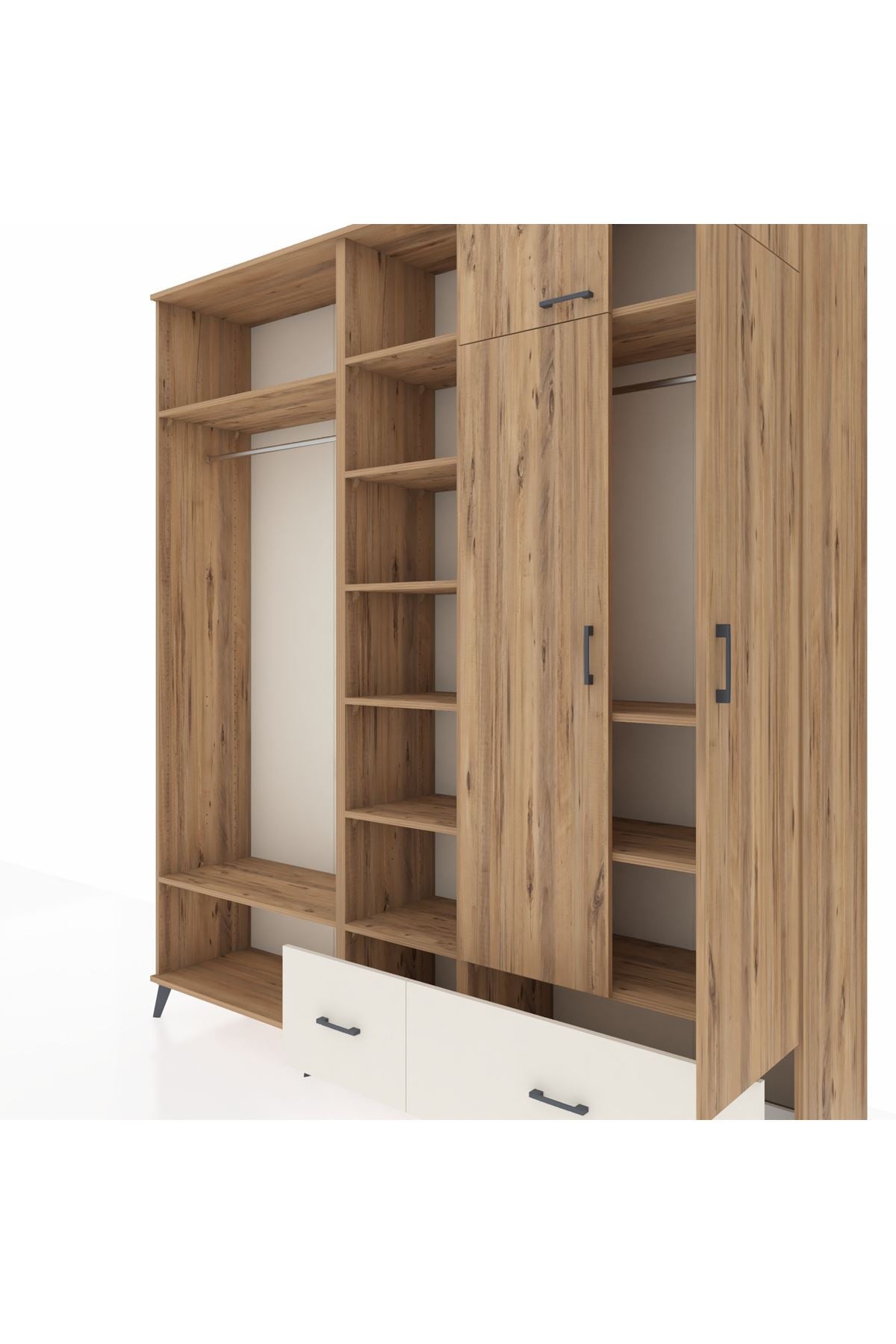 Hyperion Dolap 12 Raflı 2 Çekmeceli 2 Askılı 220x44x243 Çam-Çam/Aytaşı