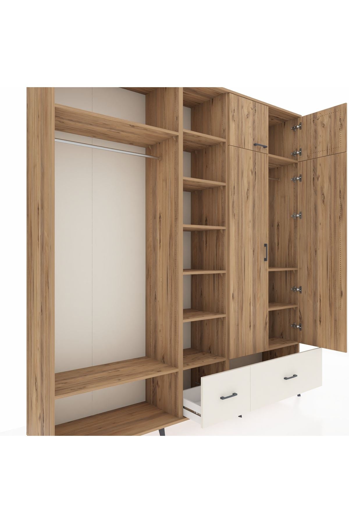 Hyperion Dolap 12 Raflı 2 Çekmeceli 2 Askılı 220x44x243 Çam-Çam/Aytaşı