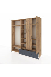 Hyperion Dolap 12 Raflı 2 Çekmeceli 2 Askılı 220x44x243 Çam-Çam/Antrasit