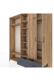 Hyperion Dolap 12 Raflı 2 Çekmeceli 2 Askılı 220x44x243 Çam-Çam/Antrasit