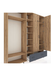 Hyperion Dolap 12 Raflı 2 Çekmeceli 2 Askılı 220x44x243 Çam-Çam/Antrasit