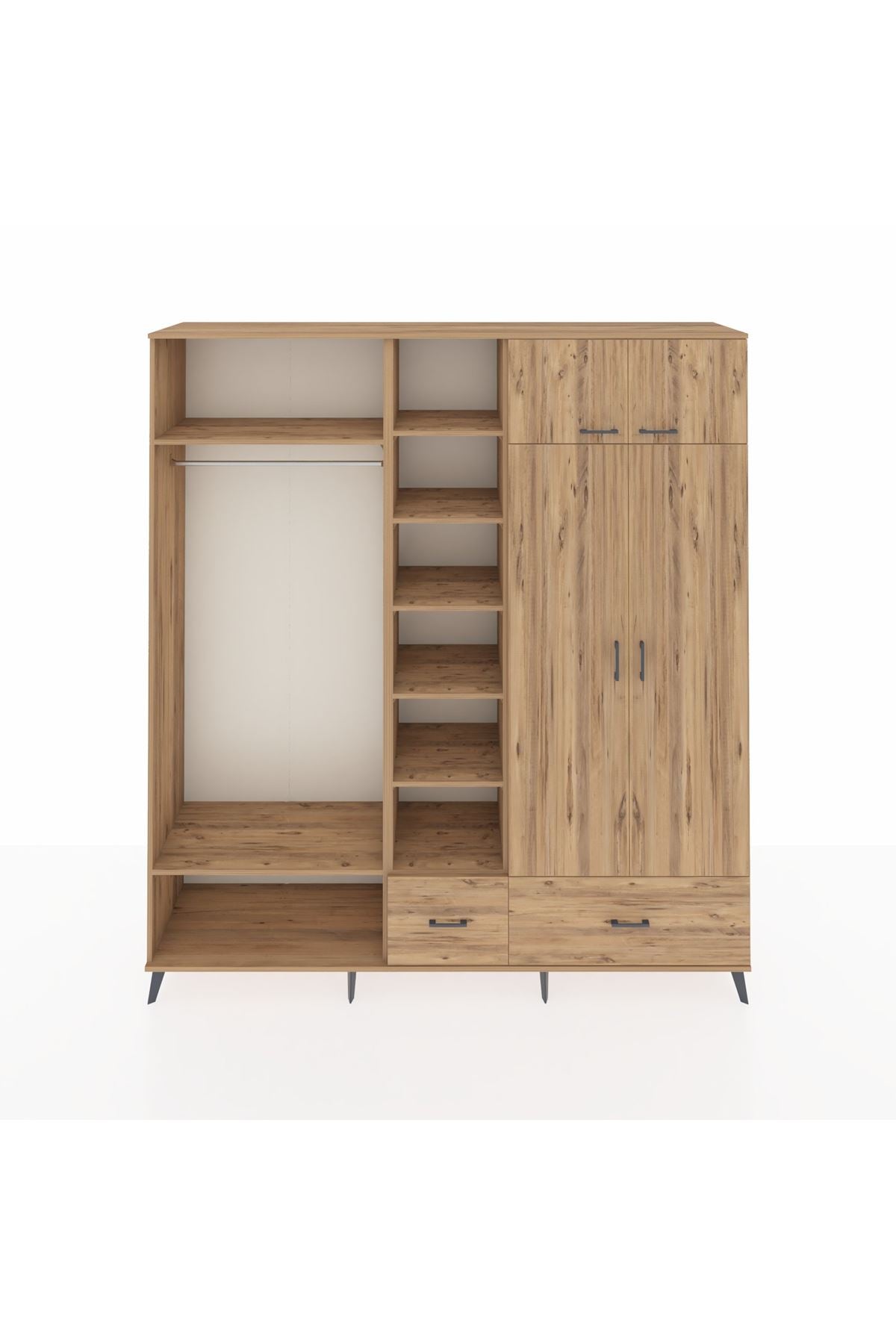 Hyperion Gardrop 12 Raflı 2 Çekmeceli 2 Askılı 220x44x243 Çam-Çam/Çam