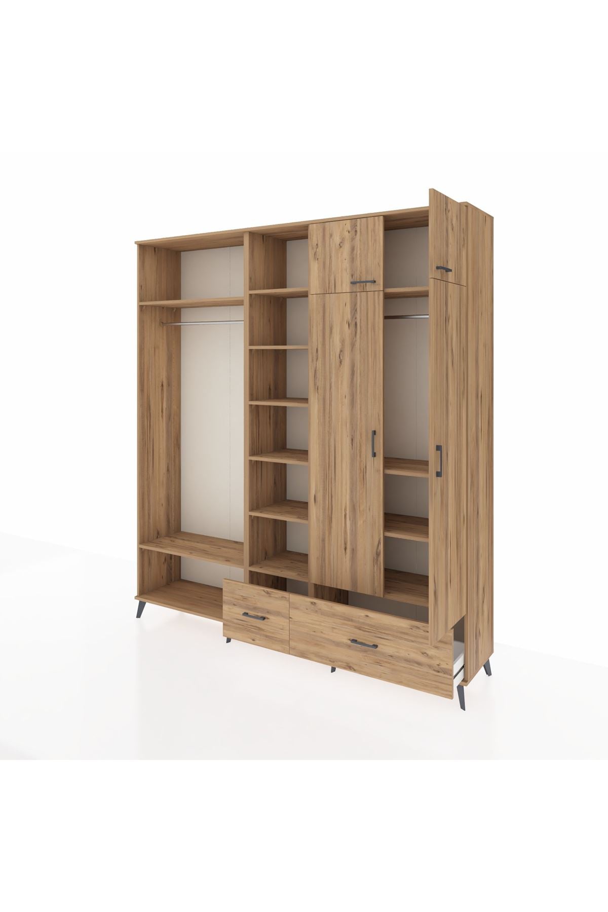 Hyperion Gardrop 12 Raflı 2 Çekmeceli 2 Askılı 220x44x243 Çam-Çam/Çam