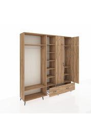 Hyperion Gardrop 12 Raflı 2 Çekmeceli 2 Askılı 220x44x243 Çam-Çam/Çam