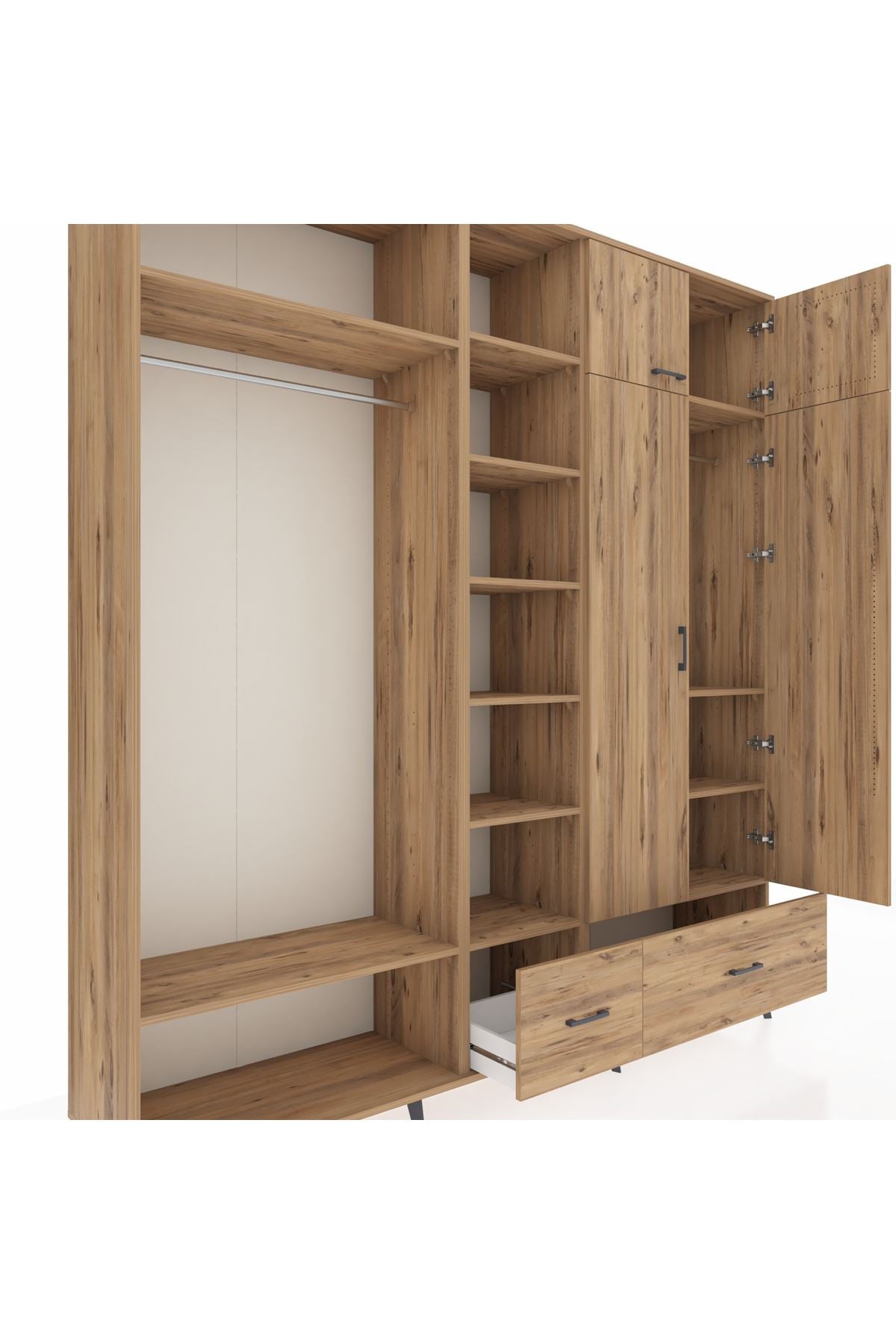 Hyperion Gardrop 12 Raflı 2 Çekmeceli 2 Askılı 220x44x243 Çam-Çam/Çam