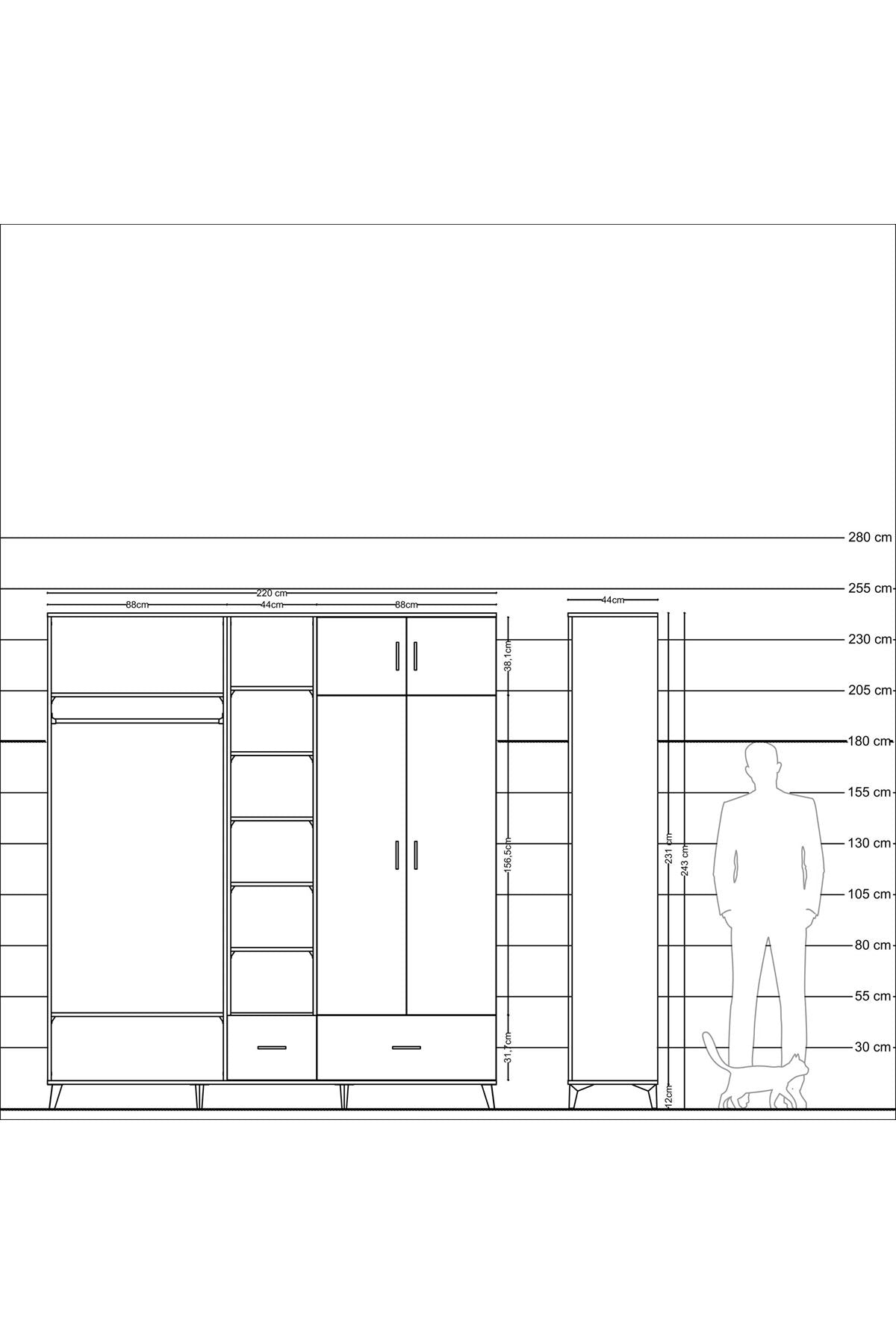Hyperion Dolap 12 Raflı 2 Çekmeceli 2 Askılı 220x44x243 - S553M072V22B