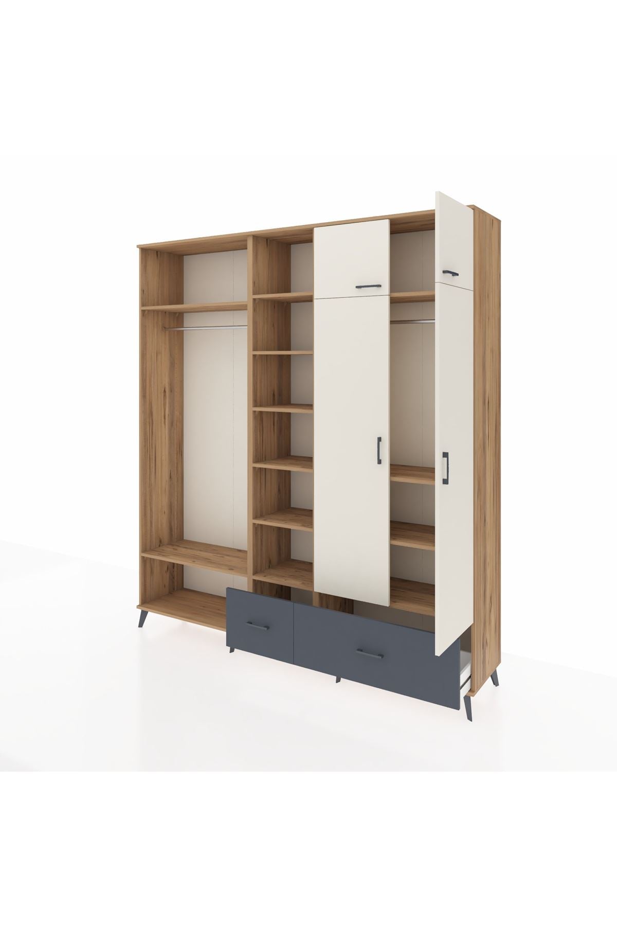 Hyperion Dolap 12 Raflı 2 Çekmeceli 2 Askılı 220x44x243 Çam-Aytaşı/Antrasit