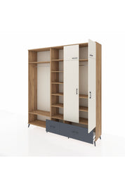 Hyperion Dolap 12 Raflı 2 Çekmeceli 2 Askılı 220x44x243 Çam-Aytaşı/Antrasit