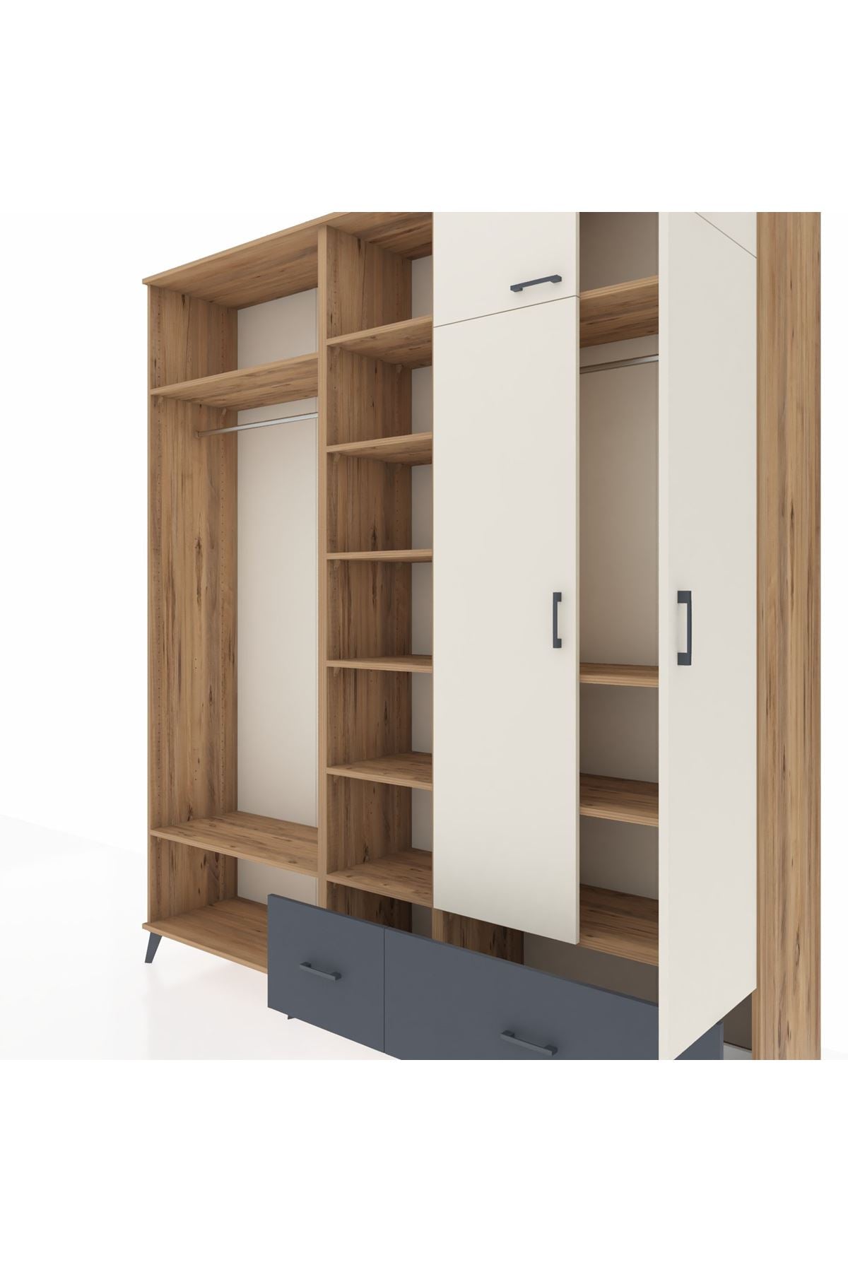 Hyperion Dolap 12 Raflı 2 Çekmeceli 2 Askılı 220x44x243 Çam-Aytaşı/Antrasit