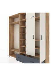 Hyperion Dolap 12 Raflı 2 Çekmeceli 2 Askılı 220x44x243 Çam-Aytaşı/Antrasit