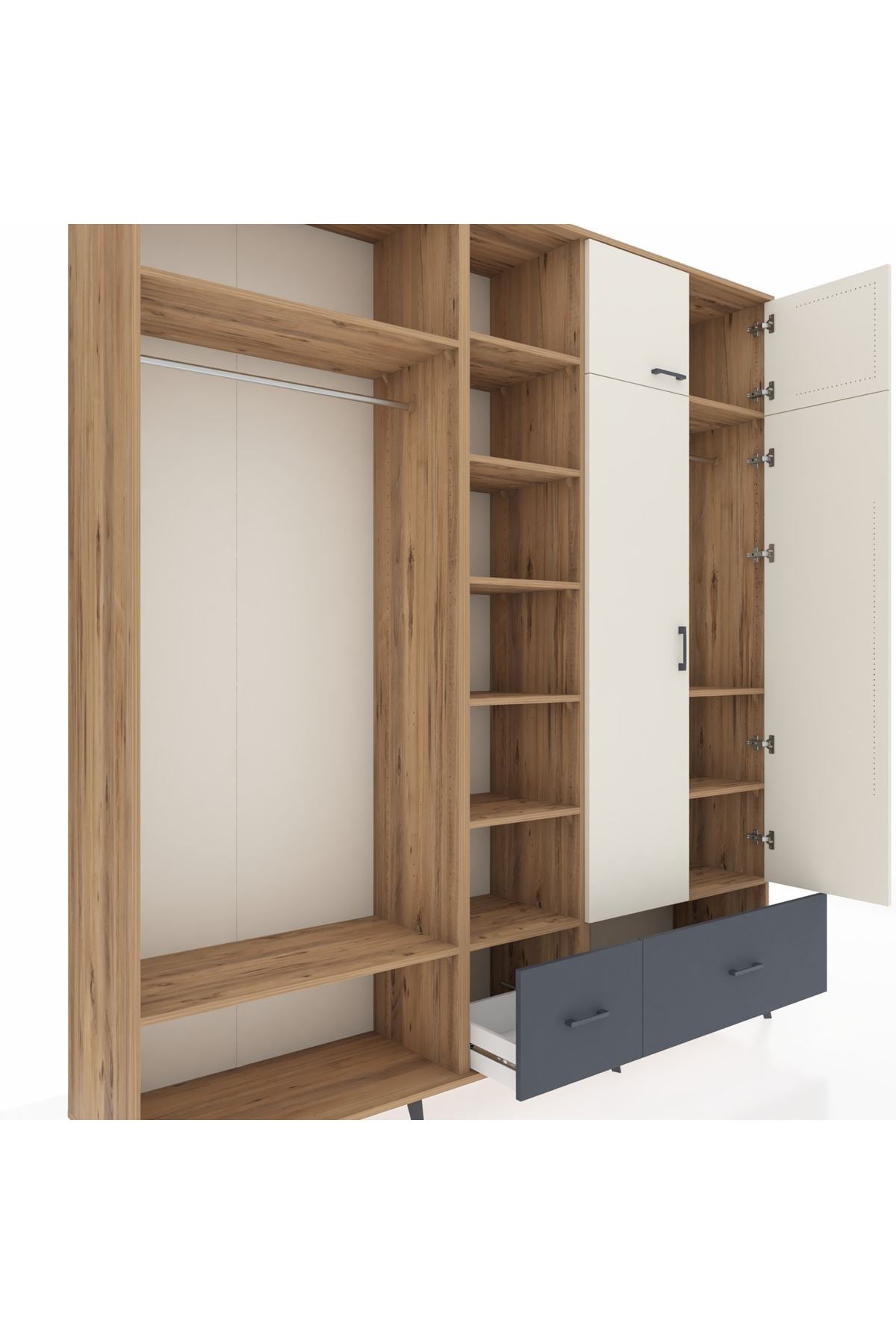 Hyperion Dolap 12 Raflı 2 Çekmeceli 2 Askılı 220x44x243 Çam-Aytaşı/Antrasit