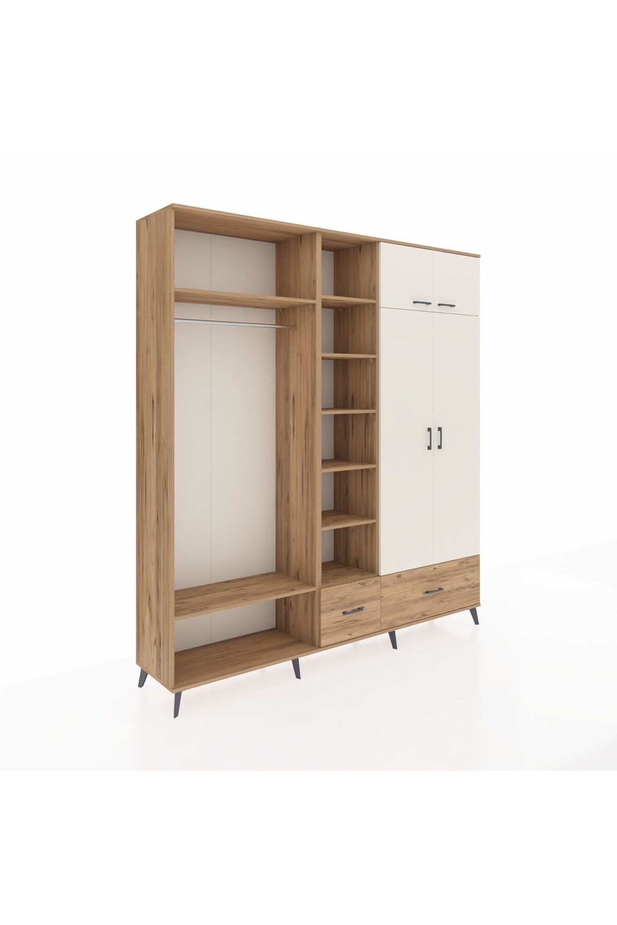 Hyperion Dolap 12 Raflı 2 Çekmeceli 2 Askılı 220x44x243 Çam-Aytaşı/Çam