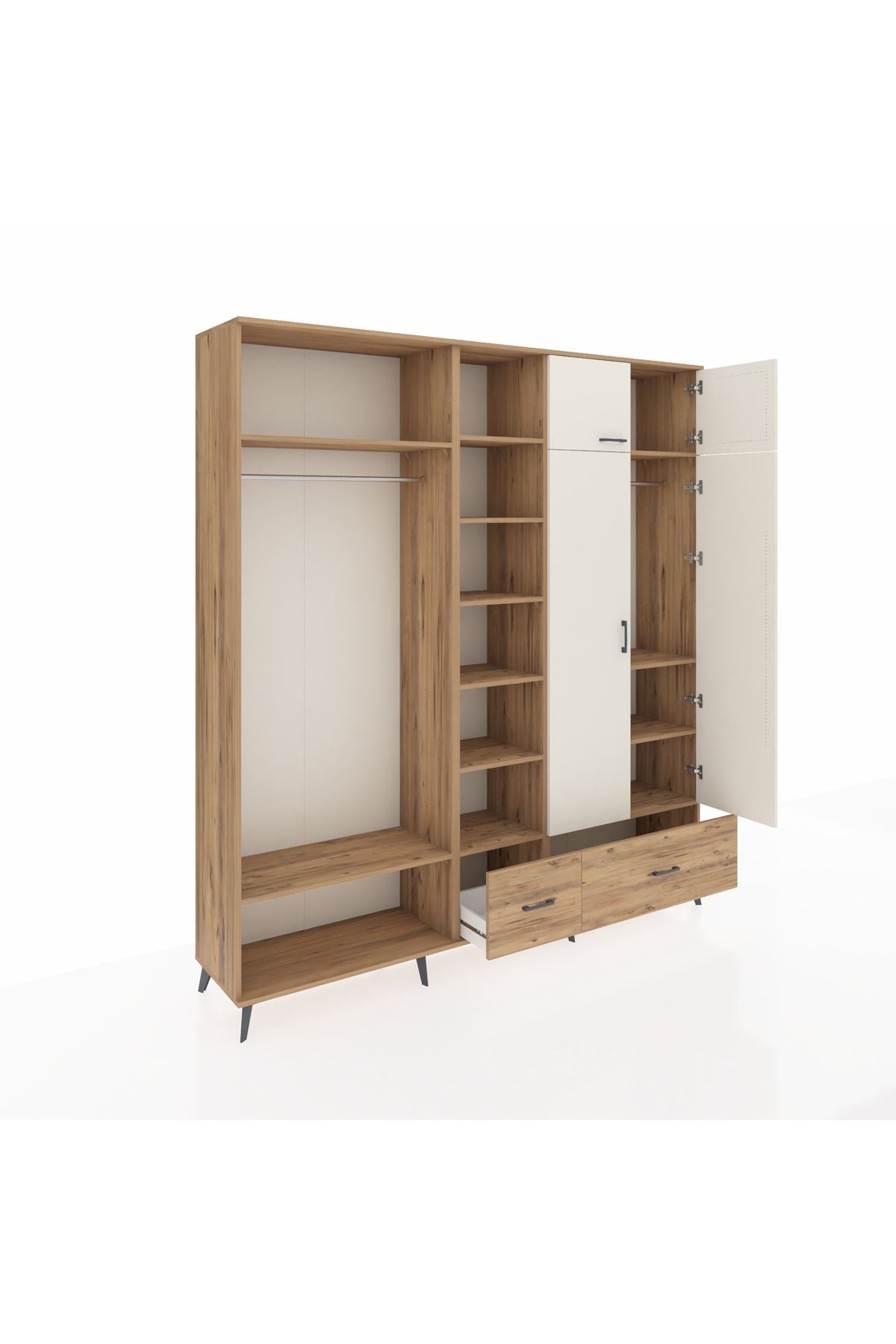 Hyperion Dolap 12 Raflı 2 Çekmeceli 2 Askılı 220x44x243 Çam-Aytaşı/Çam