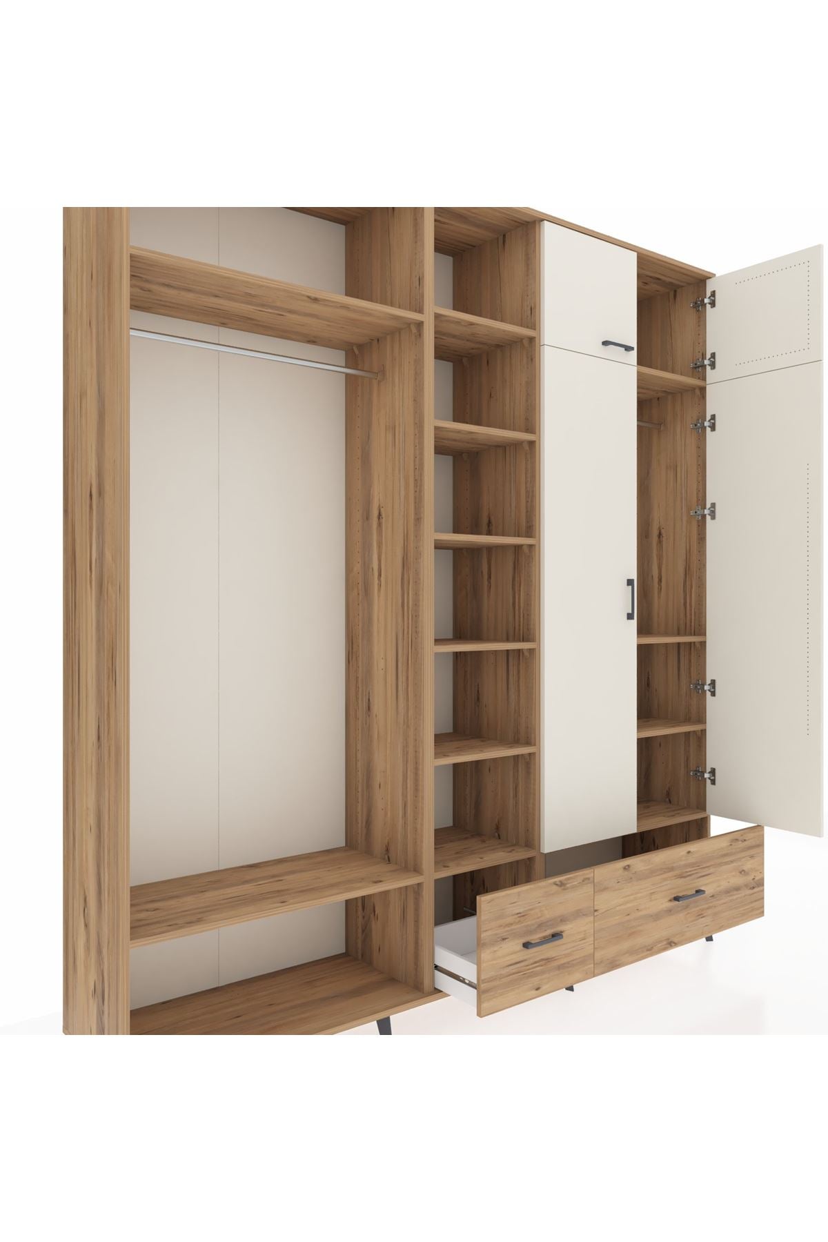 Hyperion Dolap 12 Raflı 2 Çekmeceli 2 Askılı 220x44x243 Çam-Aytaşı/Çam