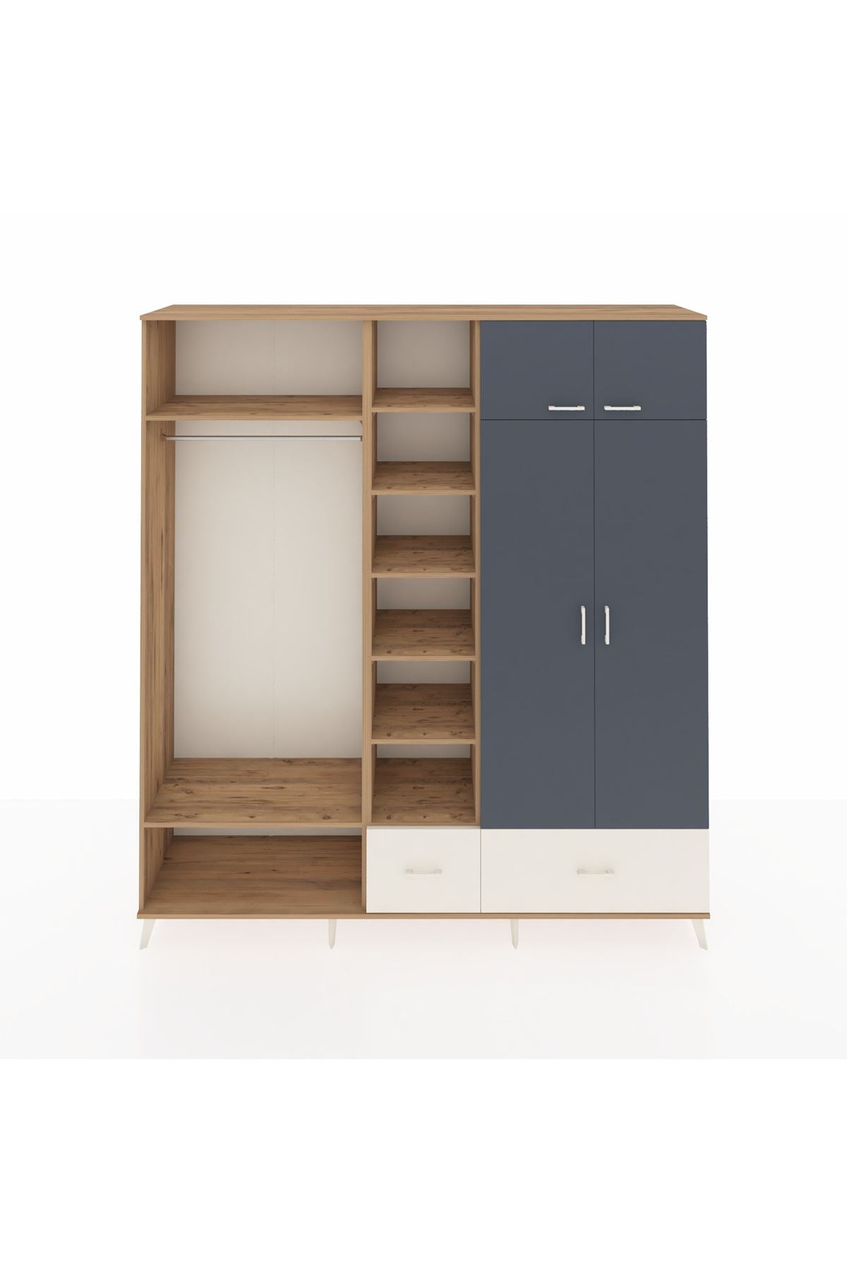 Hyperion Dolap 12 Raflı 2 Çekmeceli 2 Askılı 220x44x243 Çam-Antrasit/Aytaşı