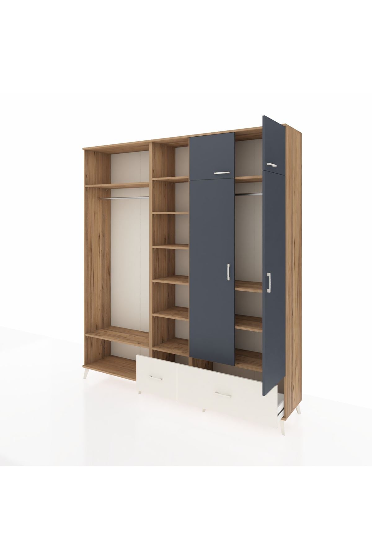 Hyperion Dolap 12 Raflı 2 Çekmeceli 2 Askılı 220x44x243 Çam-Antrasit/Aytaşı