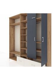 Hyperion Dolap 12 Raflı 2 Çekmeceli 2 Askılı 220x44x243 Çam-Antrasit/Aytaşı