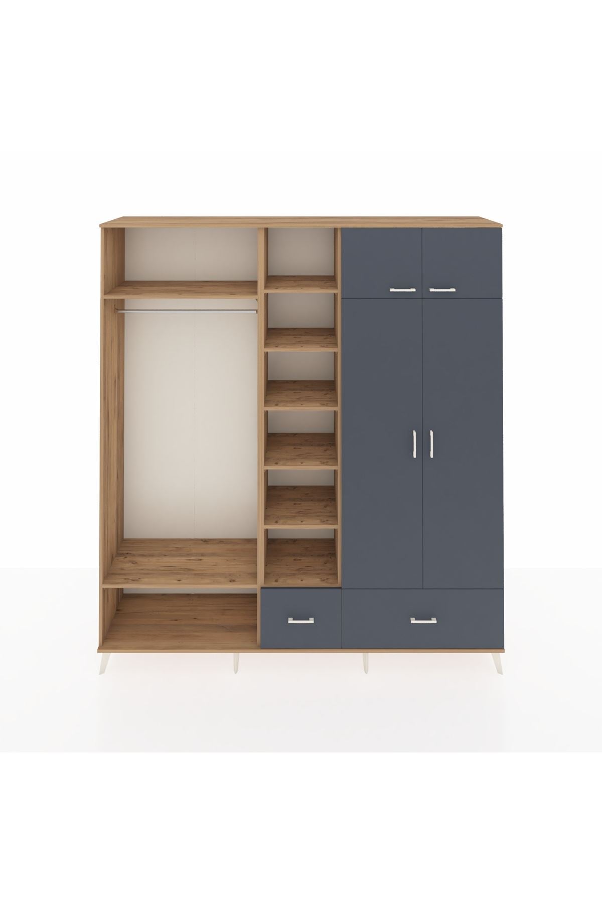 Hyperion Gardrop 12 Raflı 2 Çekmeceli 2 Askılı 220x44x243 Çam-Antrasit/Antrasit