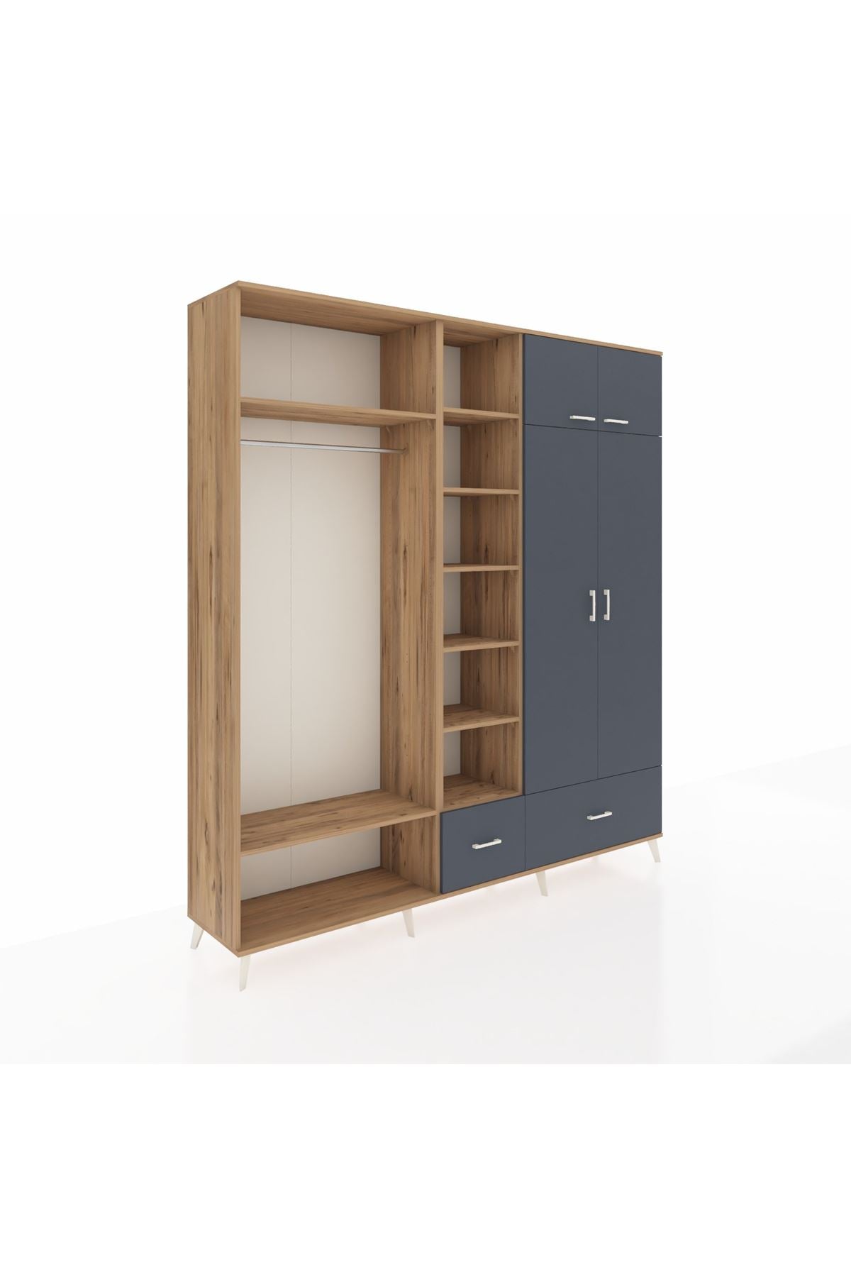 Hyperion Gardrop 12 Raflı 2 Çekmeceli 2 Askılı 220x44x243 Çam-Antrasit/Antrasit