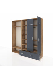 Hyperion Gardrop 12 Raflı 2 Çekmeceli 2 Askılı 220x44x243 Çam-Antrasit/Antrasit