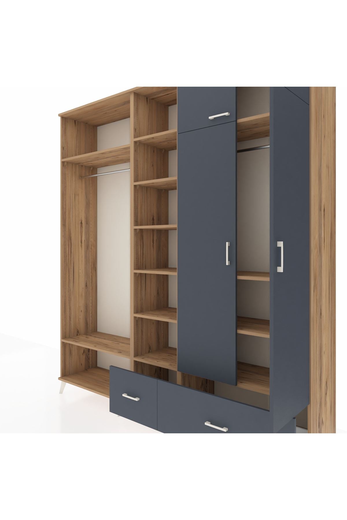 Hyperion Gardrop 12 Raflı 2 Çekmeceli 2 Askılı 220x44x243 Çam-Antrasit/Antrasit