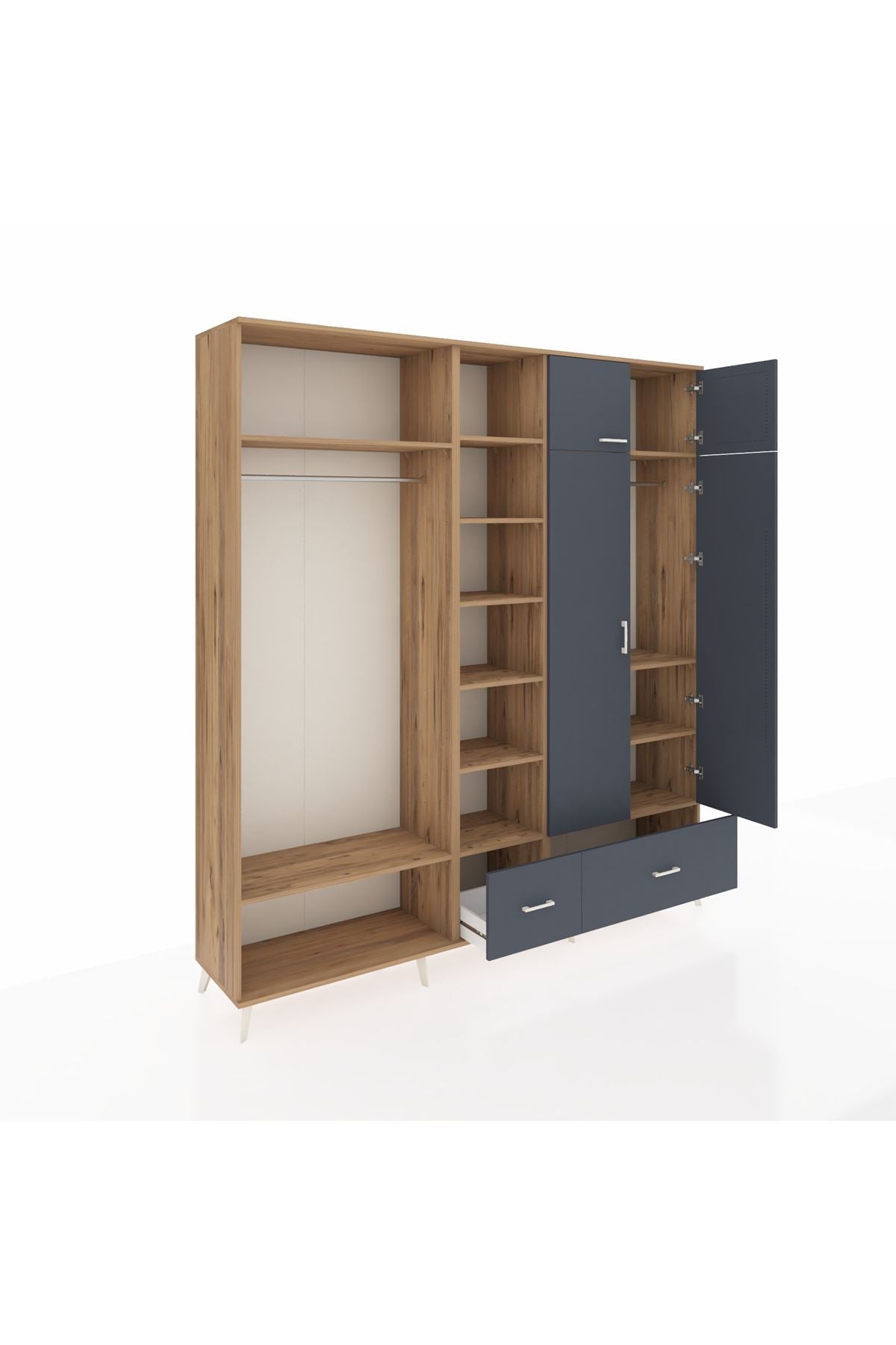 Hyperion Gardrop 12 Raflı 2 Çekmeceli 2 Askılı 220x44x243 Çam-Antrasit/Antrasit