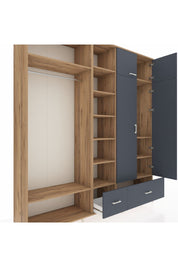 Hyperion Gardrop 12 Raflı 2 Çekmeceli 2 Askılı 220x44x243 Çam-Antrasit/Antrasit