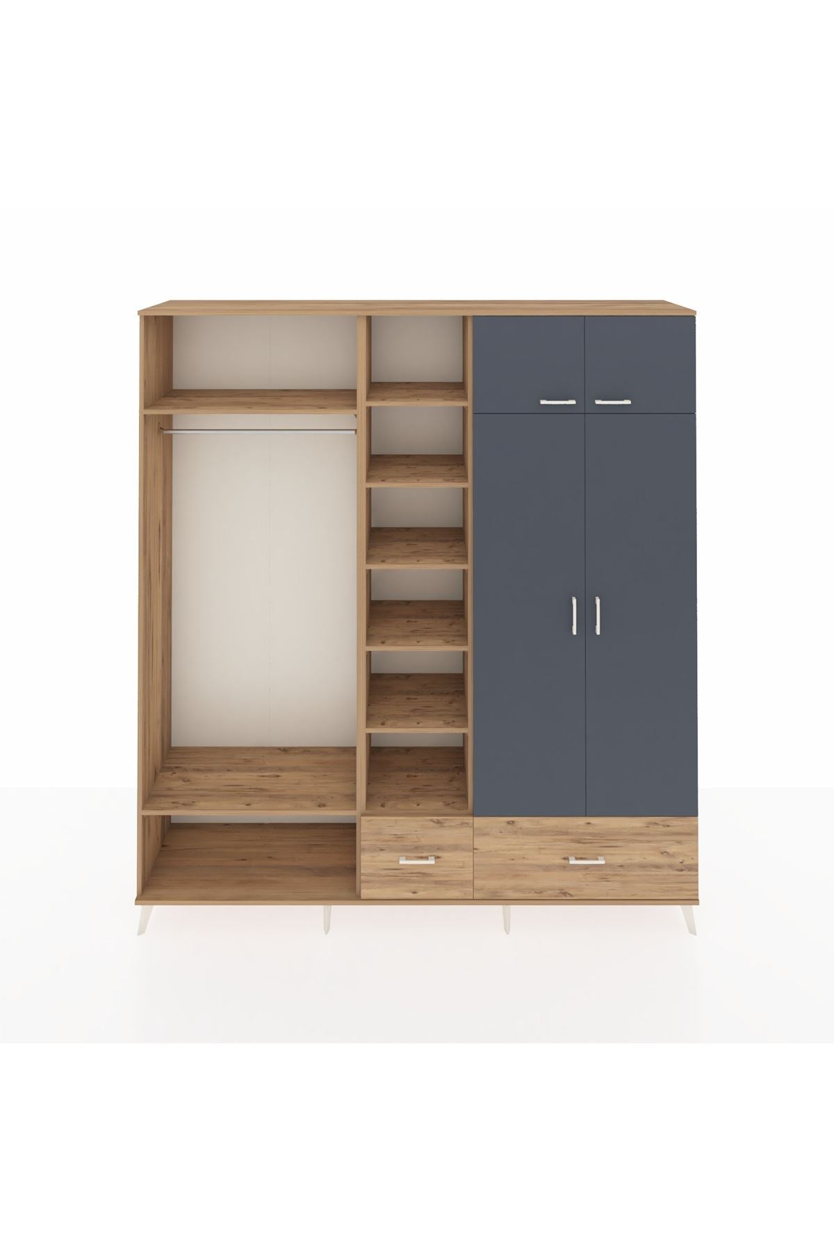 Hyperion Dolap 12 Raflı 2 Çekmeceli 2 Askılı 220x44x243 Çam-Antrasit/Çam