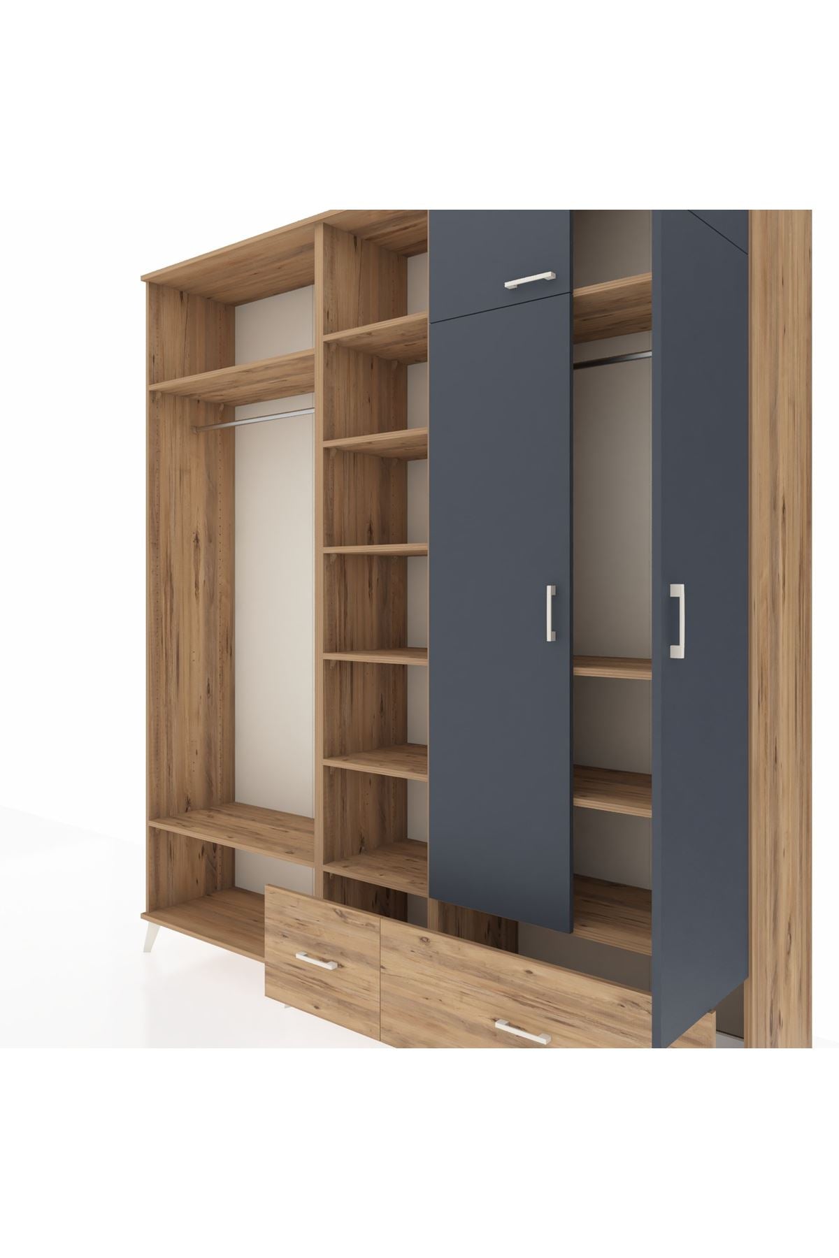 Hyperion Dolap 12 Raflı 2 Çekmeceli 2 Askılı 220x44x243 Çam-Antrasit/Çam