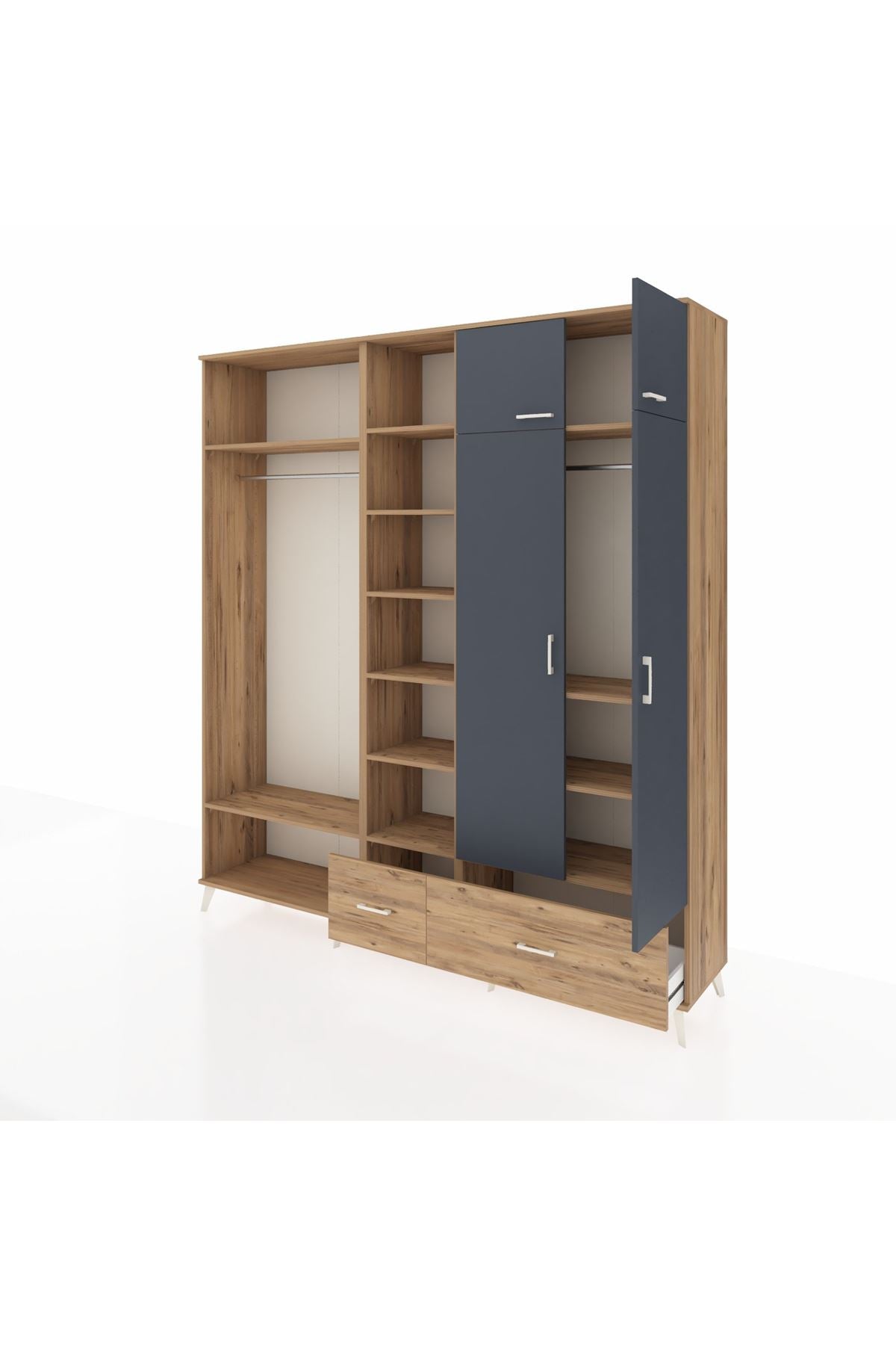 Hyperion Dolap 12 Raflı 2 Çekmeceli 2 Askılı 220x44x243 Çam-Antrasit/Çam