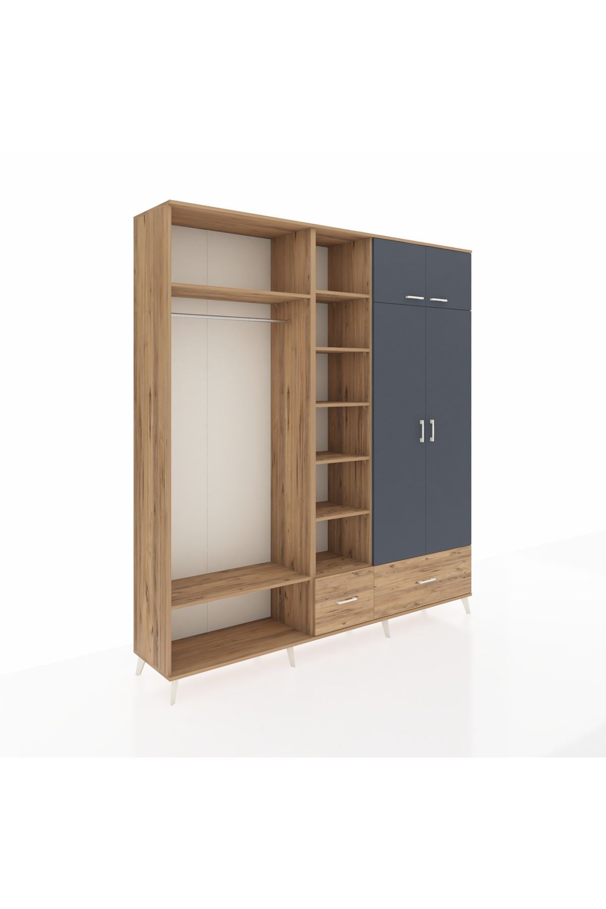 Hyperion Dolap 12 Raflı 2 Çekmeceli 2 Askılı 220x44x243 Çam-Antrasit/Çam