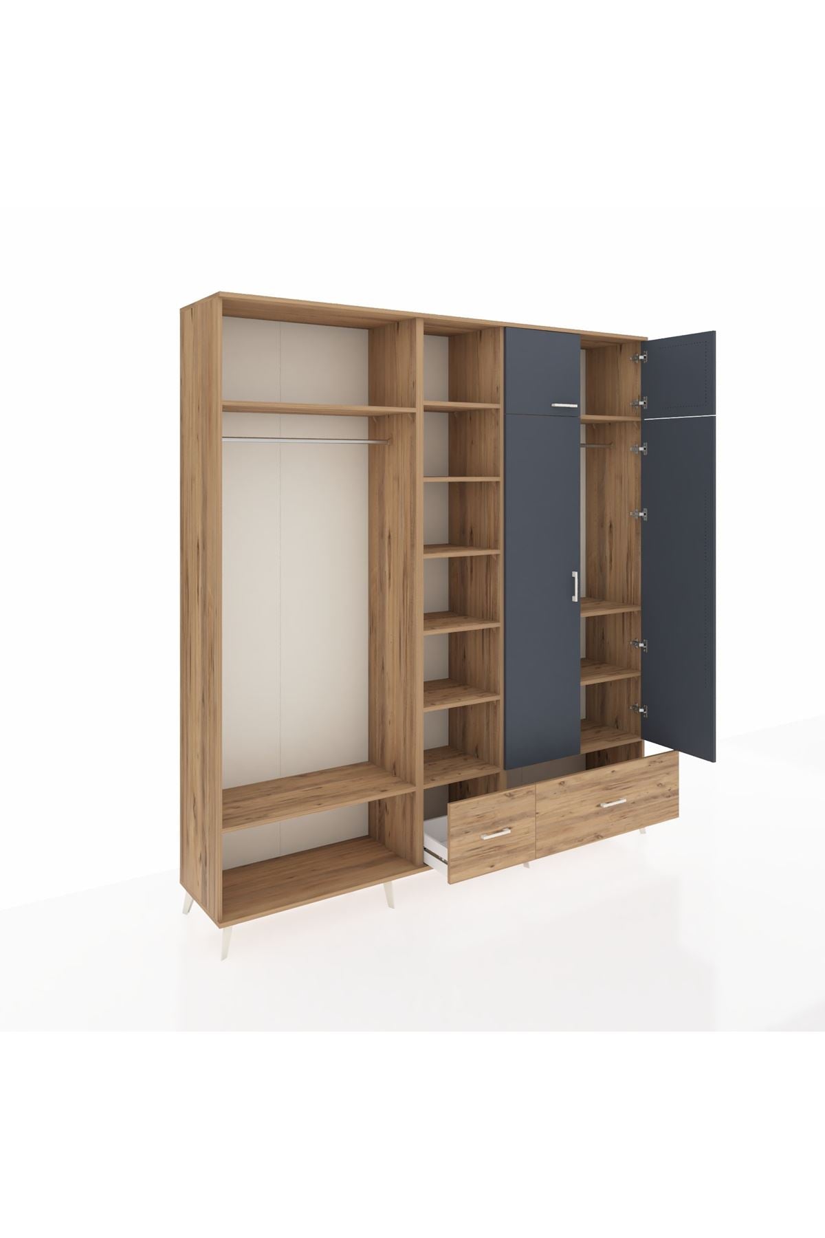 Hyperion Dolap 12 Raflı 2 Çekmeceli 2 Askılı 220x44x243 Çam-Antrasit/Çam