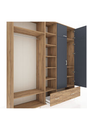 Hyperion Dolap 12 Raflı 2 Çekmeceli 2 Askılı 220x44x243 Çam-Antrasit/Çam