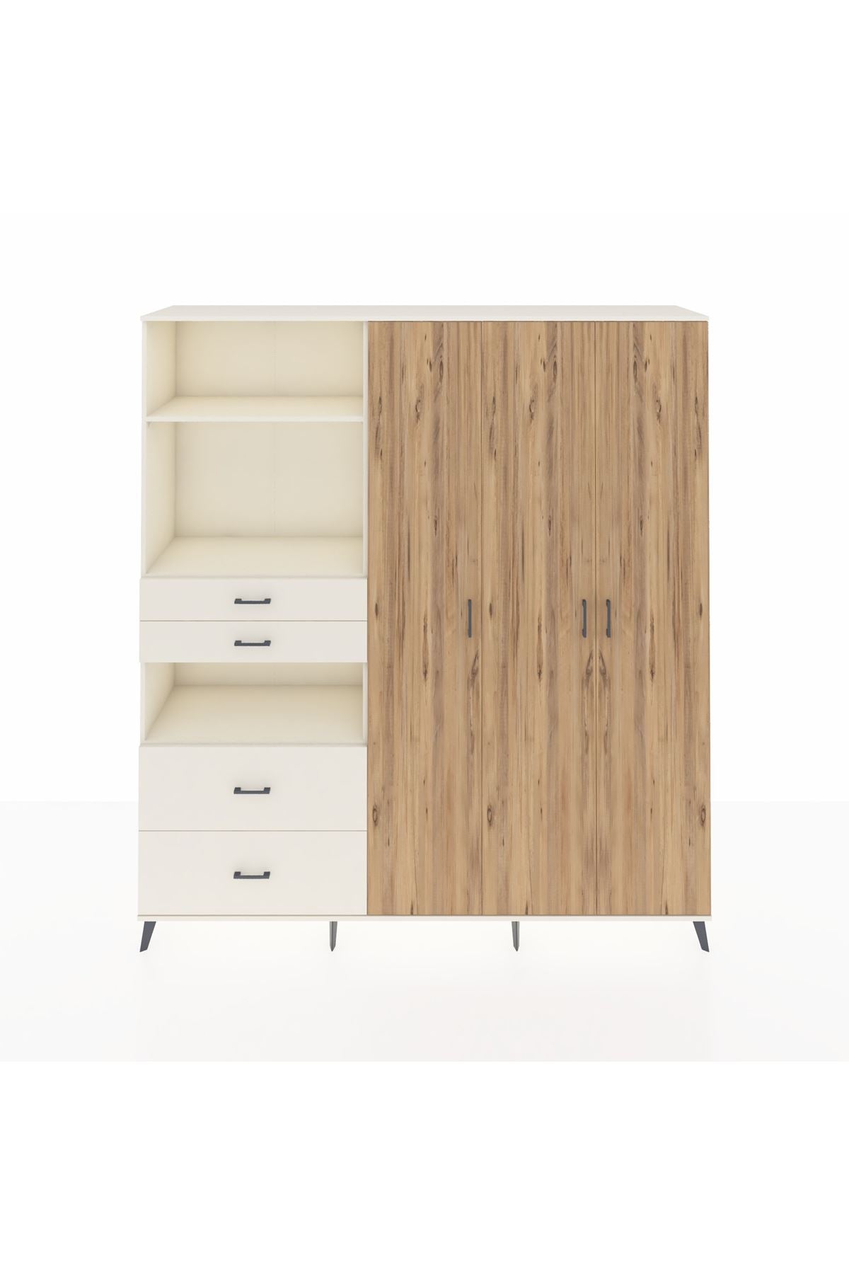 Hyperion Dolap 12 Raflı 4 Çekmeceli Tek Askılı 220x44x243 Aytaşı-Çam/Aytaşı