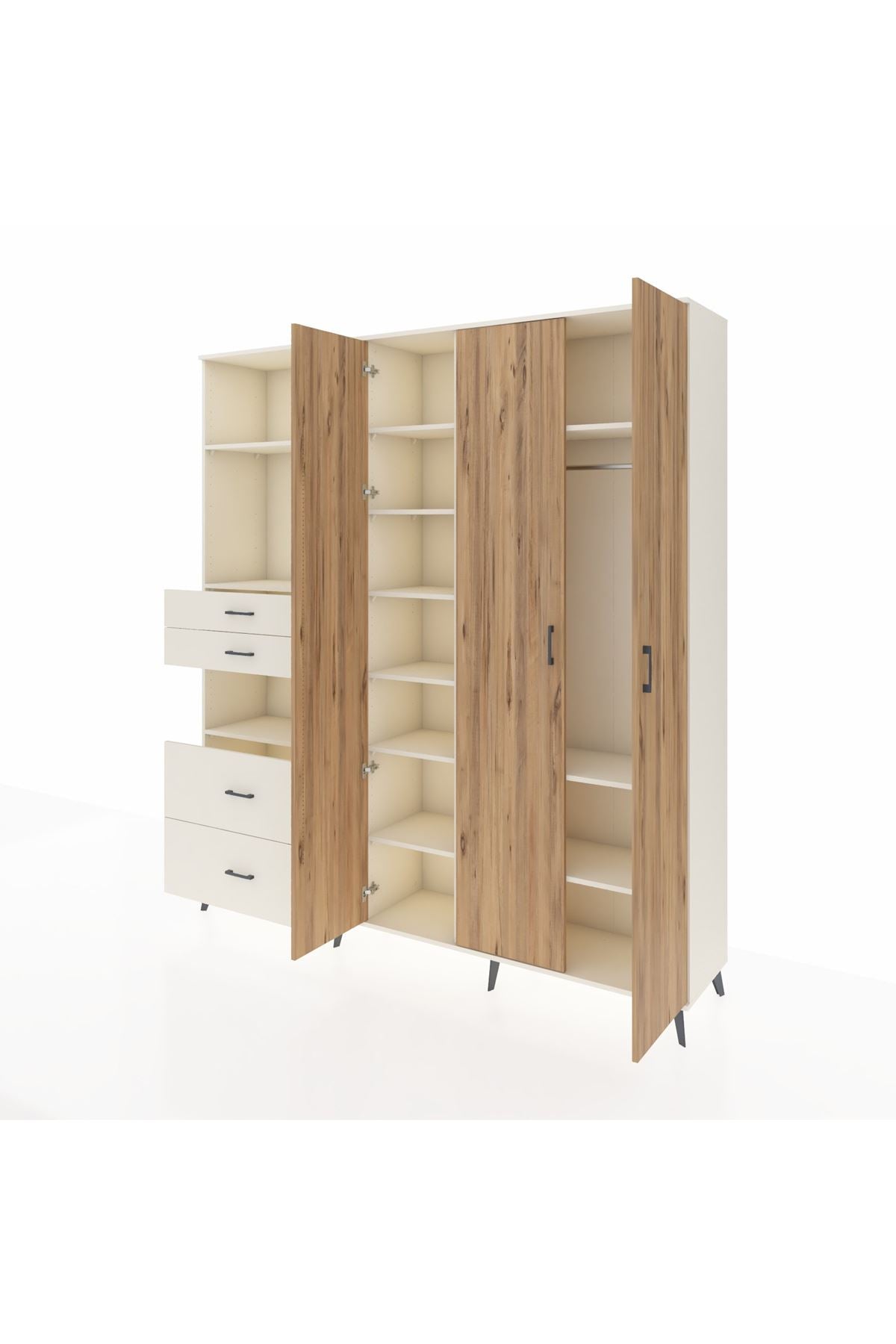 Hyperion Dolap 12 Raflı 4 Çekmeceli Tek Askılı 220x44x243 Aytaşı-Çam/Aytaşı