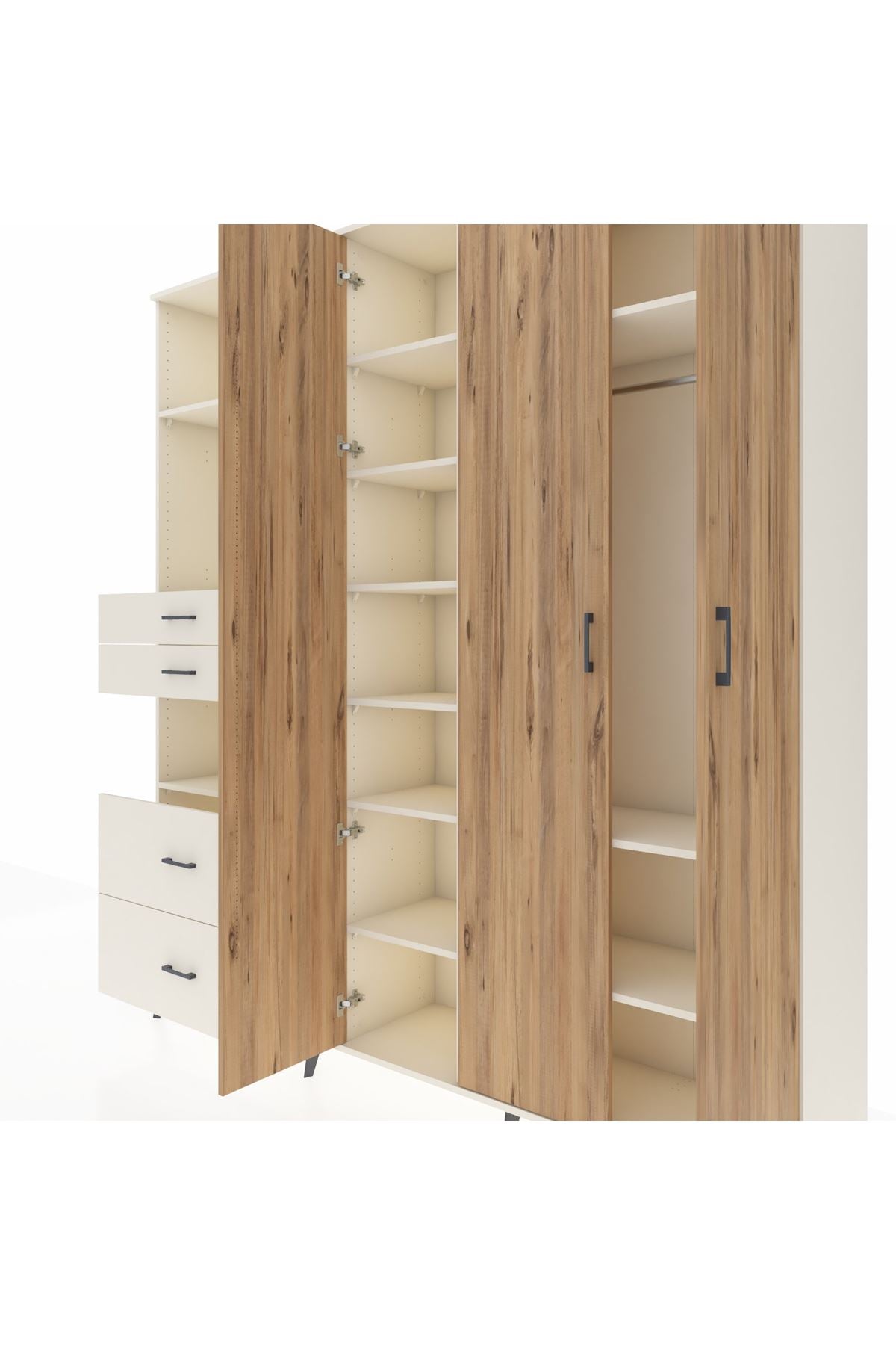 Hyperion Dolap 12 Raflı 4 Çekmeceli Tek Askılı 220x44x243 Aytaşı-Çam/Aytaşı